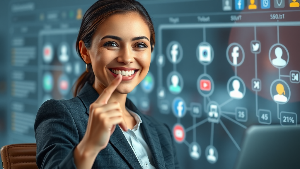 businesswoman connecting blog content to social media channels
