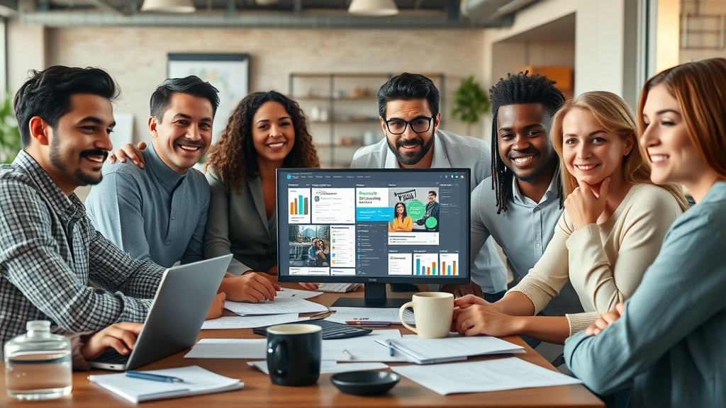 dynamic team of diverse marketers strategizing around blogging to boost engagement
