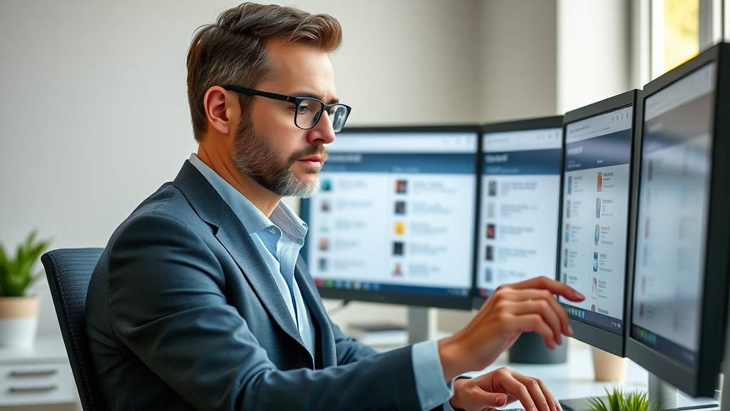 organized business owner checking multiple online directory listings for roofing company